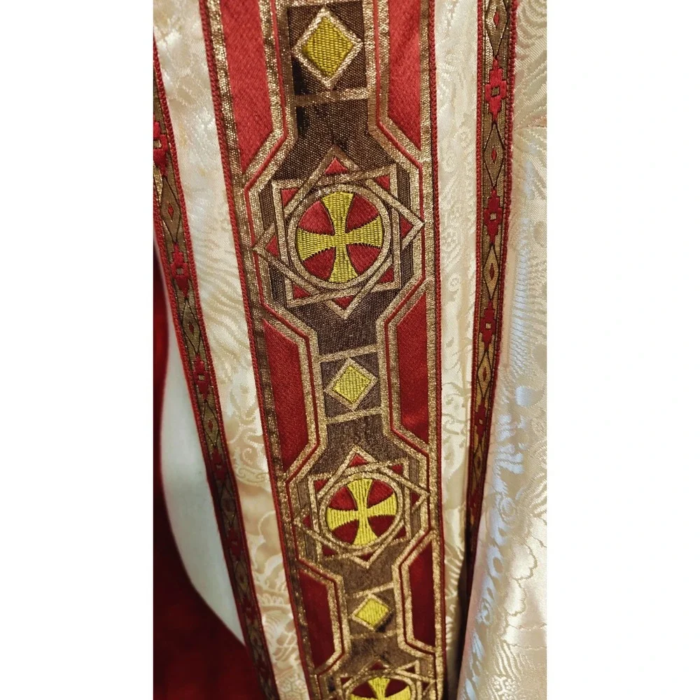 Antique Gothic Liturgical Chausable Cope Hand Painted Gold Boullion Fringe Silk